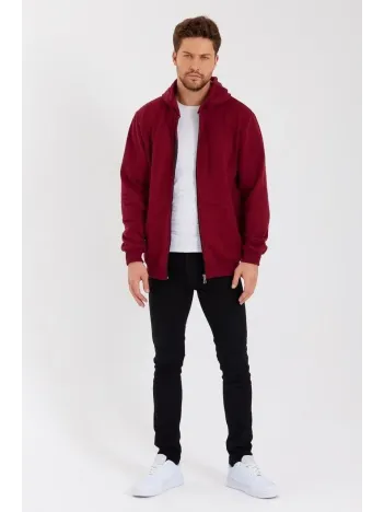 Erkek 3 İplik Pamuklu Tam Fermuarlı Kapüşonlu Kanguru Cepli Düz Hoodie Sweatshirt - Bordo Erkek 3 İplik Pamuklu Tam Fermuarlı Kapüşonlu Kanguru Cepli Düz Hoodie Sweatshirt - Bordo