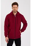 Erkek 3 İplik Pamuklu Tam Fermuarlı Kapüşonlu Kanguru Cepli Düz Hoodie Sweatshirt - Bordo