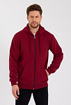Erkek 3 İplik Pamuklu Tam Fermuarlı Kapüşonlu Kanguru Cepli Düz Hoodie Sweatshirt - Bordo