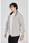 Erkek 3 İplik Pamuklu Kapüşonlu Tam Fermuarlı Cepli Hoodie Sweatshirt - Boyalı Gri