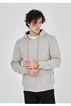 Erkek 3 İplik Pamuklu Kapüşonlu Tam Fermuarlı Cepli Hoodie Sweatshirt - Boyalı Gri