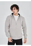 Erkek 3 İplik Pamuklu Kapüşonlu Tam Fermuarlı Cepli Hoodie Sweatshirt - Boyalı Gri