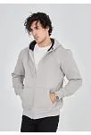 Erkek 3 İplik Pamuklu Kapüşonlu Tam Fermuarlı Cepli Hoodie Sweatshirt - Boyalı Gri