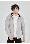 Erkek 3 İplik Pamuklu Kapüşonlu Tam Fermuarlı Cepli Hoodie Sweatshirt - Boyalı Gri