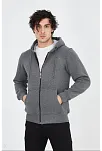 Erkek 3 İplik Pamuklu Kapüşonlu Tam Fermuarlı Cepli Hoodie Sweatshirt - Füme