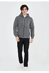 Erkek 3 İplik Pamuklu Kapüşonlu Tam Fermuarlı Cepli Hoodie Sweatshirt - Füme