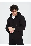 Erkek 3 İplik Pamuklu Kapüşonlu Tam Fermuarlı Cepli Hoodie Sweatshirt - Siyah