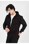 Erkek 3 İplik Pamuklu Kapüşonlu Tam Fermuarlı Cepli Hoodie Sweatshirt - Siyah