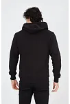Erkek 3 İplik Pamuklu Kapüşonlu Tam Fermuarlı Cepli Hoodie Sweatshirt - Siyah