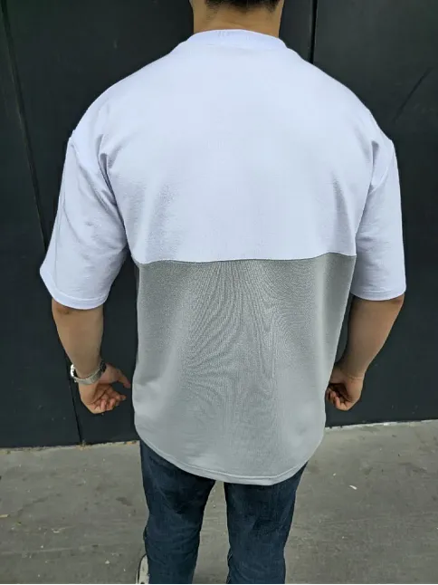 Erkek Kısa Kol Yazlık Tişört Torba Cepli Parçalı T-shirt - Gri