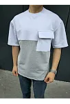 Erkek Kısa Kol Yazlık Tişört Torba Cepli Parçalı T-shirt - Gri
