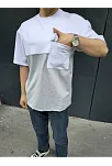 Erkek Kısa Kol Yazlık Tişört Torba Cepli Parçalı T-shirt - Gri