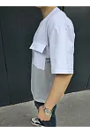 Erkek Kısa Kol Yazlık Tişört Torba Cepli Parçalı T-shirt - Gri
