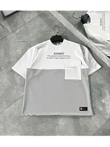 Erkek Tişört Torba Cepli Parçalı Kısa Kol T-shirt - Gri