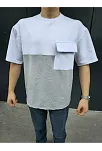 Erkek Kısa Kol Yazlık Tişört Torba Cepli Parçalı T-shirt - Gri