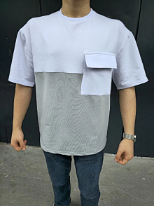 Erkek Kısa Kol Yazlık Tişört Torba Cepli Parçalı T-shirt - Gri