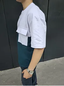 Erkek Kısa Kol Yazlık Tişört Torba Cepli Parçalı T-shirt - Lacivert