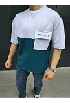 Erkek Tişört Torba Cepli Parçalı Kısa Kol T-shirt - Lacivert