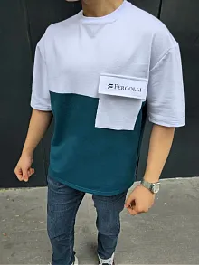 Erkek Tişört Torba Cepli Parçalı Kısa Kol T-shirt - Lacivert