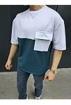 Erkek Kısa Kol Yazlık Tişört Torba Cepli Parçalı T-shirt - Lacivert