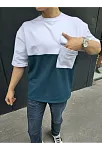 Erkek Kısa Kol Yazlık Tişört Torba Cepli Parçalı T-shirt - Lacivert