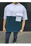 Erkek Kısa Kol Yazlık Tişört Torba Cepli Parçalı T-shirt - Lacivert
