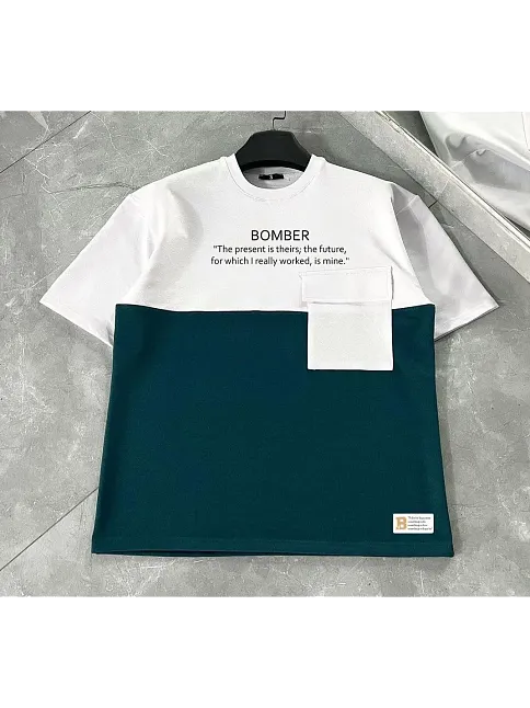 Erkek Tişört Torba Cepli Parçalı Kısa Kol T-shirt - Lacivert