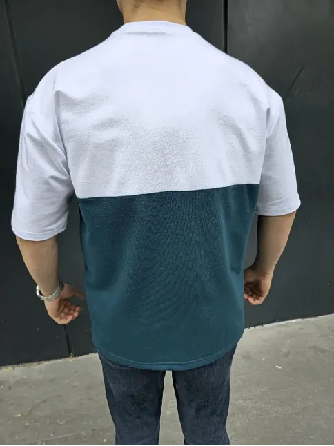 Erkek Kısa Kol Yazlık Tişört Torba Cepli Parçalı T-shirt - Lacivert