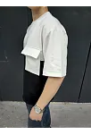 Erkek Kısa Kol Yazlık Tişört Torba Cepli Parçalı T-shirt - Siyah