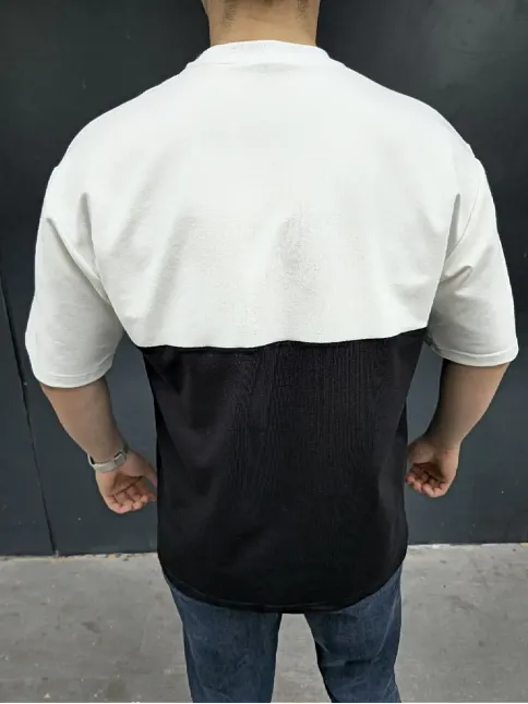 Erkek Kısa Kol Yazlık Tişört Torba Cepli Parçalı T-shirt - Siyah
