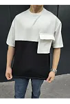 Erkek Kısa Kol Yazlık Tişört Torba Cepli Parçalı T-shirt - Siyah