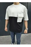 Erkek Kısa Kol Yazlık Tişört Torba Cepli Parçalı T-shirt - Siyah