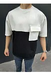 Erkek Kısa Kol Yazlık Tişört Torba Cepli Parçalı T-shirt - Siyah