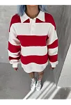 Kadın 3 İplik Pamuklu Parçalı Yakalı Sweatshirt - Kırmızı