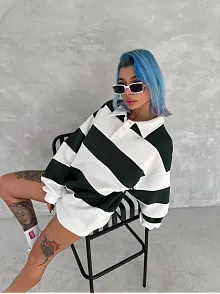Kadın 3 İplik Pamuklu Parçalı Yakalı Sweatshirt - Yeşil