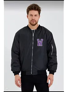 Wild One Baskılı Erkek Bomber Mont – Panter Desenli, Fermuarlı, Kapitone Astarlı Ceket - Siyah