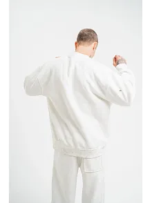 Erkek 3 İplik Pamuklu Bisiklet Yaka Yıkamalı Sweatshirt - Beyaz
