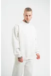 Erkek 3 İplik Pamuklu Bisiklet Yaka Yıkamalı Sweatshirt - Beyaz