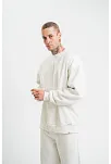 Erkek 3 İplik Pamuklu Bisiklet Yaka Yıkamalı Sweatshirt - Beyaz