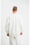 Erkek 3 İplik Pamuklu Bisiklet Yaka Yıkamalı Sweatshirt - Beyaz