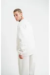 Erkek 3 İplik Pamuklu Bisiklet Yaka Yıkamalı Sweatshirt - Beyaz