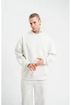 Erkek 3 İplik Pamuklu Bisiklet Yaka Yıkamalı Sweatshirt - Beyaz
