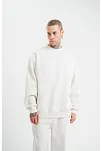 Erkek 3 İplik Pamuklu Bisiklet Yaka Yıkamalı Sweatshirt - Beyaz