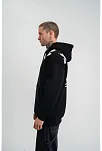 Erkek 3 İplik Pamuklu Kapüşonlu Baskılı Cepli Oversize Sweatshirt Hoodie - Siyah