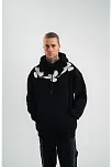 Erkek 3 İplik Pamuklu Kapüşonlu Baskılı Cepli Oversize Sweatshirt Hoodie - Siyah