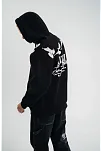 Erkek 3 İplik Pamuklu Kapüşonlu Baskılı Cepli Oversize Sweatshirt Hoodie - Siyah