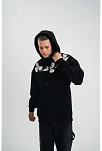 Erkek 3 İplik Pamuklu Kapüşonlu Baskılı Cepli Oversize Sweatshirt Hoodie - Siyah