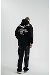 Erkek 3 İplik Pamuklu Kapüşonlu Baskılı Cepli Oversize Sweatshirt Hoodie - Siyah