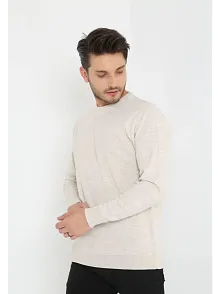 Erkek Bisiklet Yaka Kazak Uzun Kol Dokuma Triko - Bej