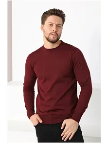 Erkek Bisiklet Yaka Kazak Uzun Kol Dokuma Triko - Bordo